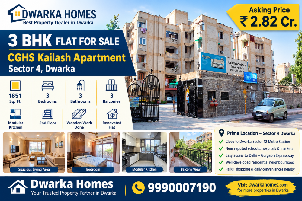 3 bhk flat for sale in CGHS Kailash Apartment  